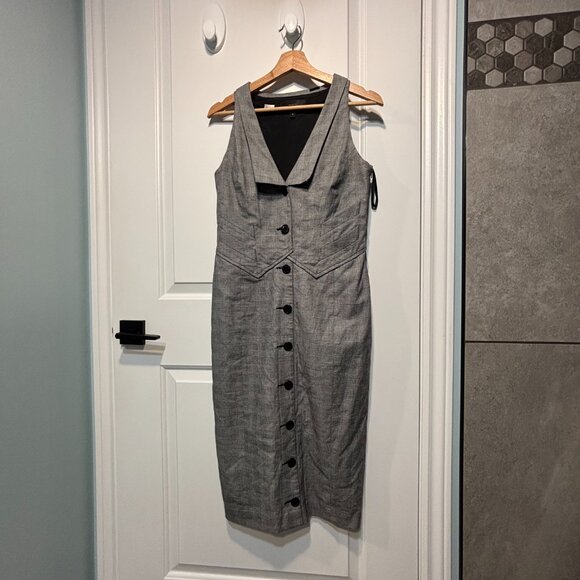Ben Sherman Sleeveless Buttoned Grey Plaid Midi Dress - Women's Size Small - Picture 2 of 16
